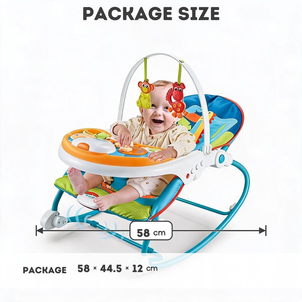 [SG Stock🚚] Infant To Toddler 3 In 1 Rocker Dining Chair Adjustable Recline Calming Vibration Detachable Toy Bar