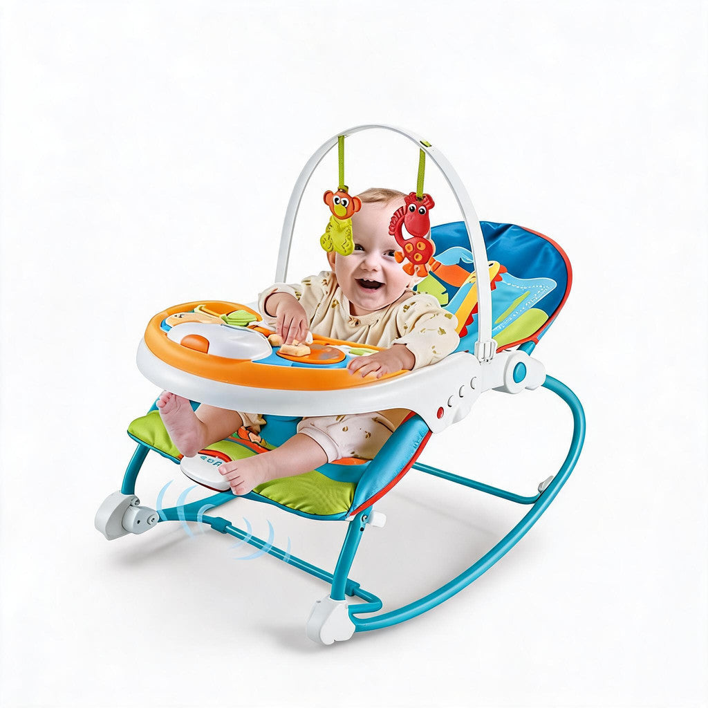 [SG Stock🚚] Infant To Toddler 3 In 1 Rocker Dining Chair Adjustable Recline Calming Vibration Detachable Toy Bar
