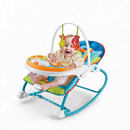 [SG Stock🚚] Infant To Toddler 3 In 1 Rocker Dining Chair Adjustable Recline Calming Vibration Detachable Toy Bar