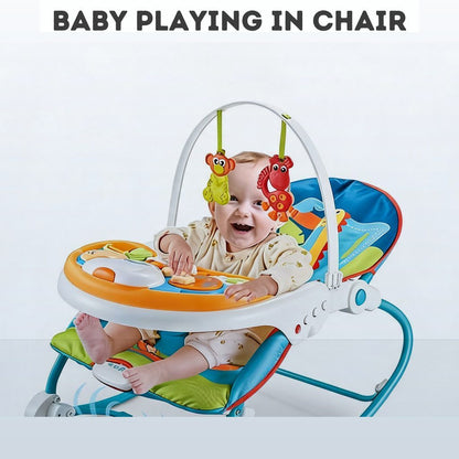 [SG Stock🚚] Infant To Toddler 3 In 1 Rocker Dining Chair Adjustable Recline Calming Vibration Detachable Toy Bar