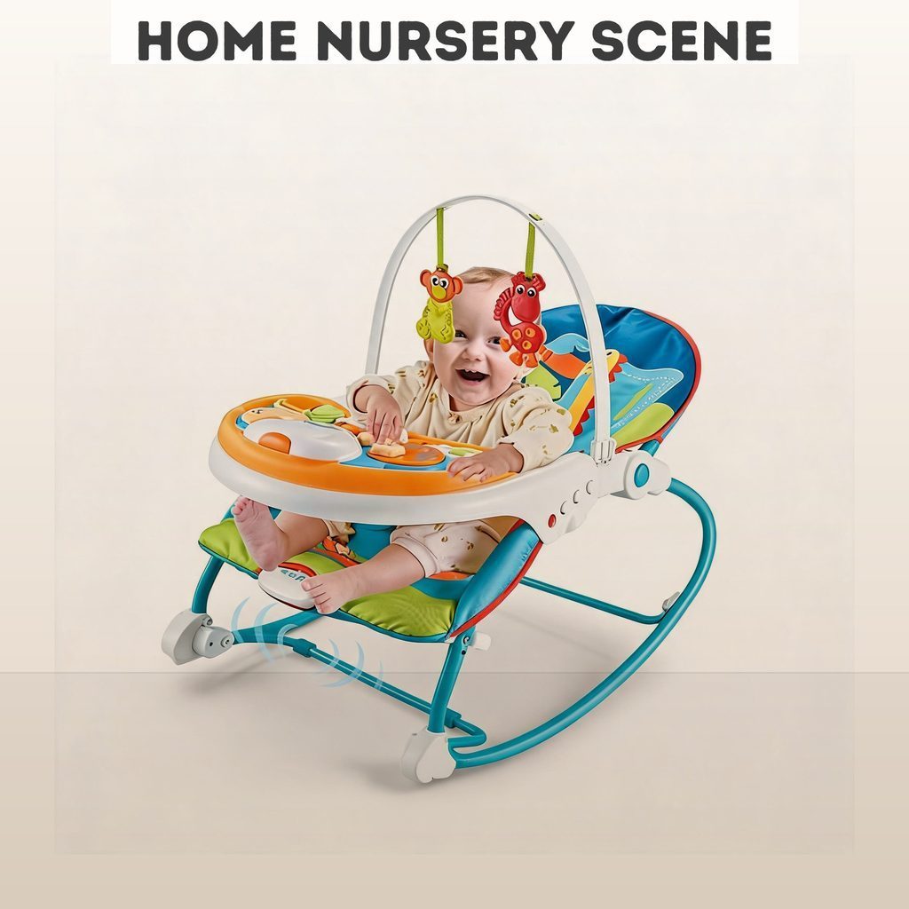 [SG Stock🚚] Infant To Toddler 3 In 1 Rocker Dining Chair Adjustable Recline Calming Vibration Detachable Toy Bar