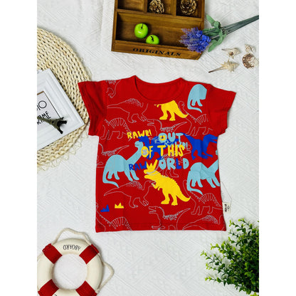 2023 Summer New Trendy Dinosaur Print Short Sleeve T-shirt for Boys, Round Neck