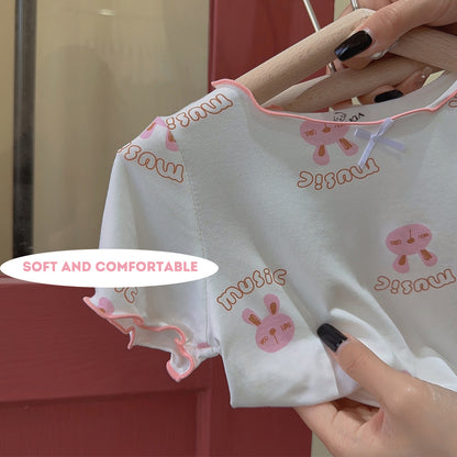 2023 Summer New Arrivals for Girls - Cute Sleepwear Set with Silk Milk Short Sleeves and Shorts