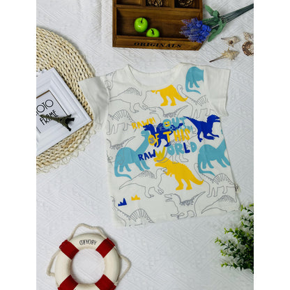 2023 Summer New Trendy Dinosaur Print Short Sleeve T-shirt for Boys, Round Neck