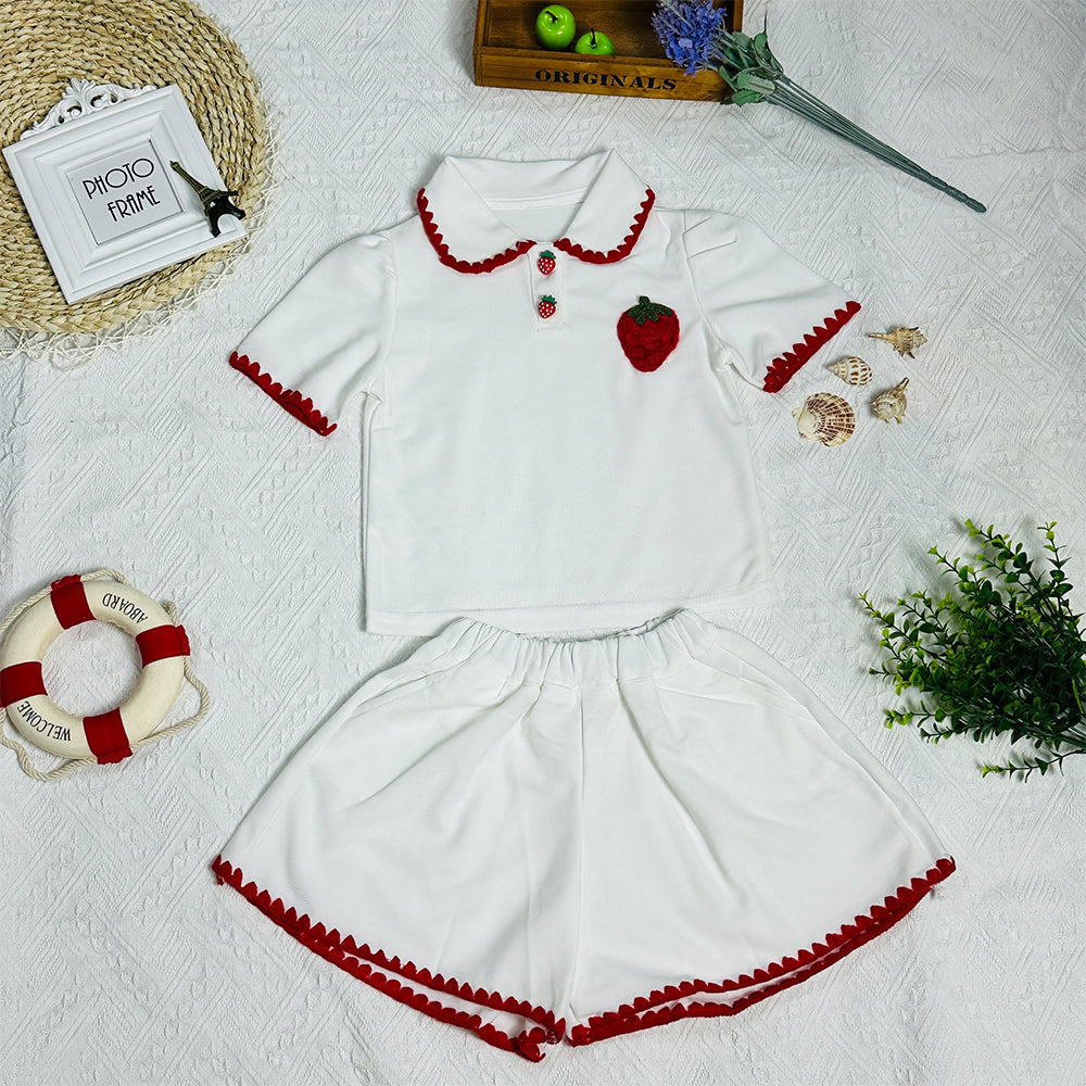 3D Strawberry Cute Children's Clothing, Fashionable Two-Piece Set for Girls, 2023 Summer New Arrival.