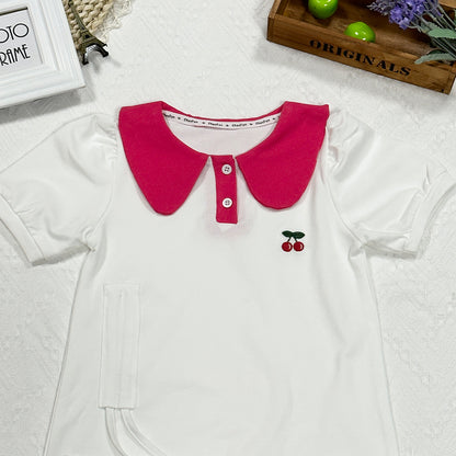 2023 Summer New Arrival Girls' Polo Collar Dress, Korean Version, Stylish Color Block Dress