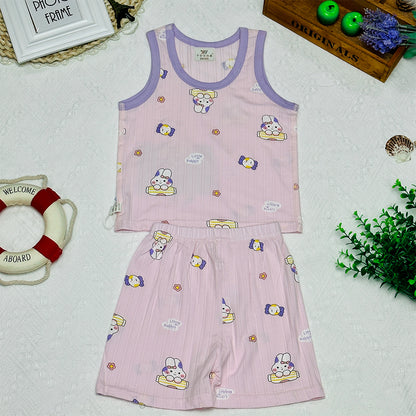 2023 Summer New Kids' Outdoor Leisure Sportswear Set, Cartoon Sleeveless Vest and Shorts Two-Piece.