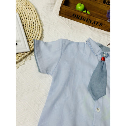 New Summer 2023 Children's Blue Tie-up Shirt - Detachable, Campus-style