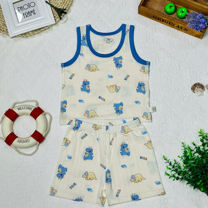 2023 Summer New Kids' Outdoor Leisure Sportswear Set, Cartoon Sleeveless Vest and Shorts Two-Piece.