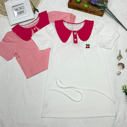 2023 Summer New Arrival Girls' Polo Collar Dress, Korean Version, Stylish Color Block Dress