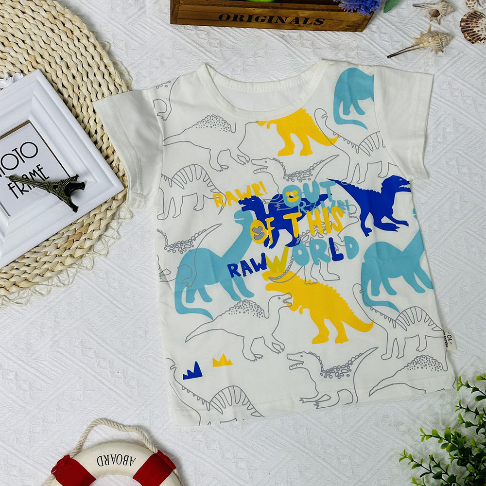 2023 Summer New Trendy Dinosaur Print Short Sleeve T-shirt for Boys, Round Neck