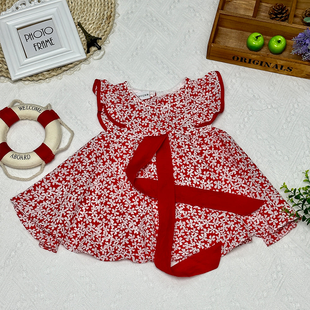 2023 Summer New Fashionable and Cute Girls' Dress - Butterfly Bow Floral Dress