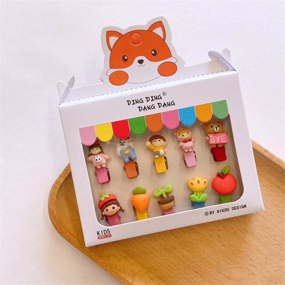 Cute Korean Style Princess Hair Clips for Girls, Animal-themed, 10 Pieces per Box.