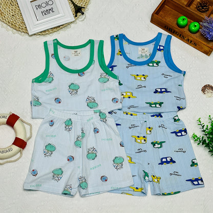 2023 Summer New Kids' Outdoor Leisure Sportswear Set, Cartoon Sleeveless Vest and Shorts Two-Piece.