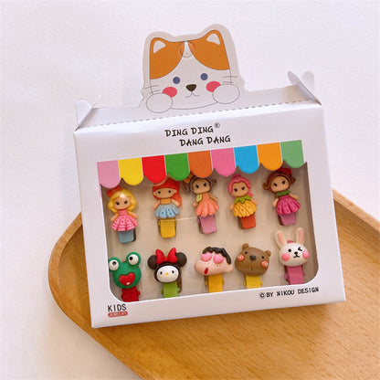 Cute Korean Style Princess Hair Clips for Girls, Animal-themed, 10 Pieces per Box.