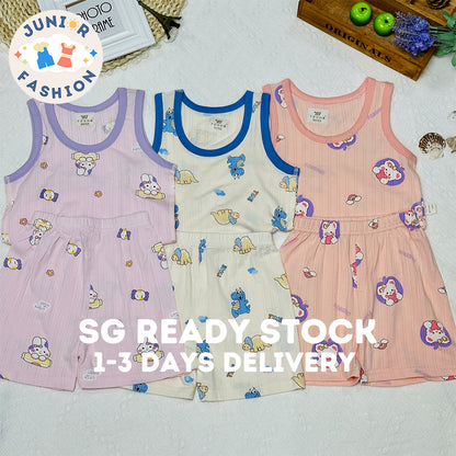 2023 Summer New Kids' Outdoor Leisure Sportswear Set, Cartoon Sleeveless Vest and Shorts Two-Piece.