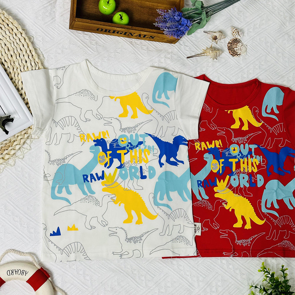 2023 Summer New Trendy Dinosaur Print Short Sleeve T-shirt for Boys, Round Neck