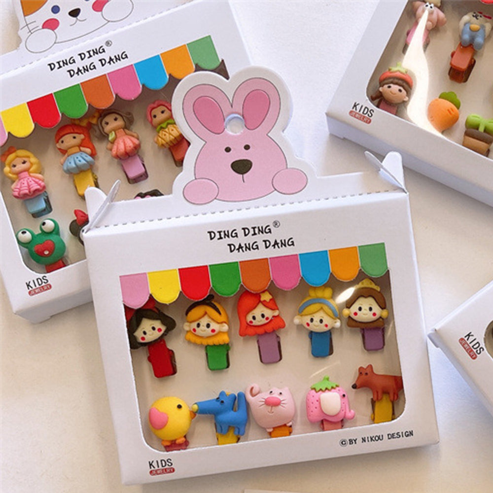 Cute Korean Style Princess Hair Clips for Girls, Animal-themed, 10 Pieces per Box.