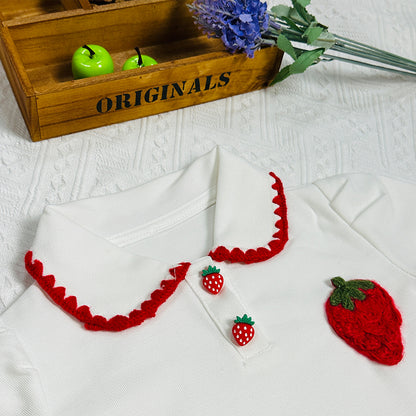 3D Strawberry Cute Children's Clothing, Fashionable Two-Piece Set for Girls, 2023 Summer New Arrival.