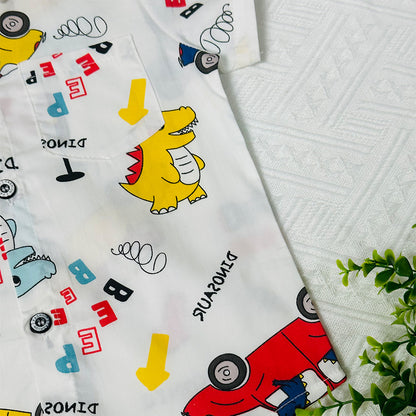 2023 Summer New Trendy Cartoon Car Dinosaur Top Fashion Casual Boys' Clothing