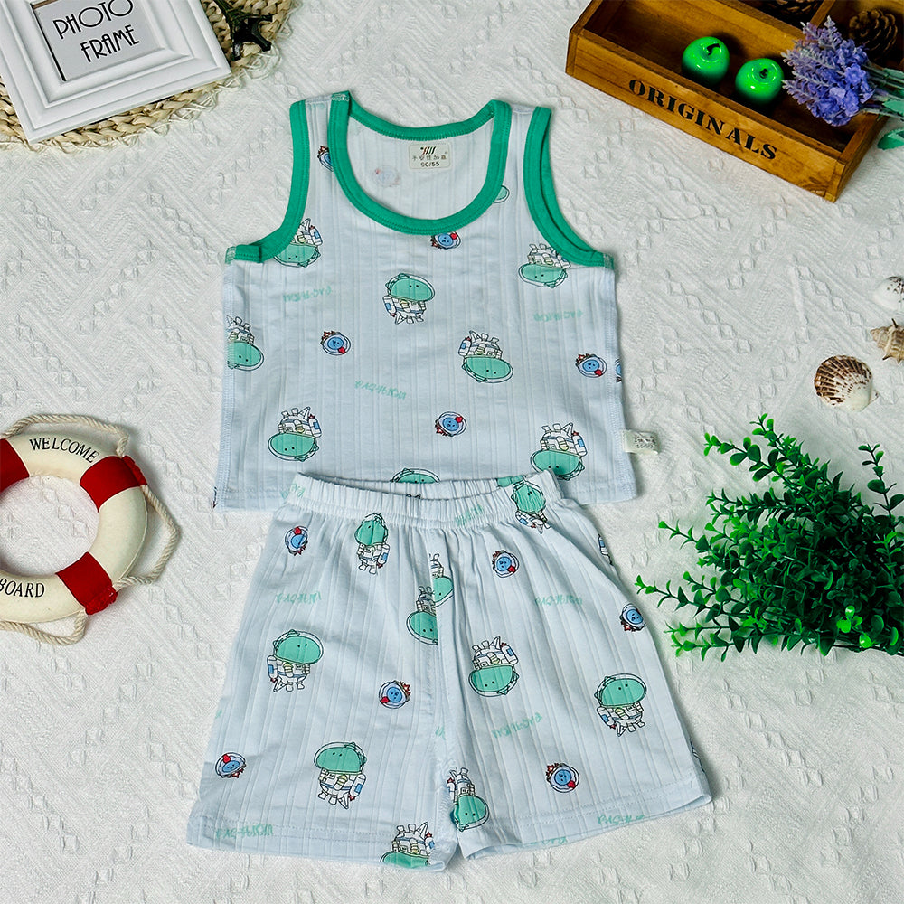 2023 Summer New Kids' Outdoor Leisure Sportswear Set, Cartoon Sleeveless Vest and Shorts Two-Piece.