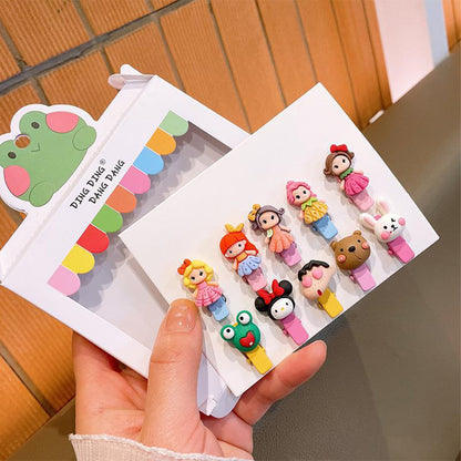 Cute Korean Style Princess Hair Clips for Girls, Animal-themed, 10 Pieces per Box.