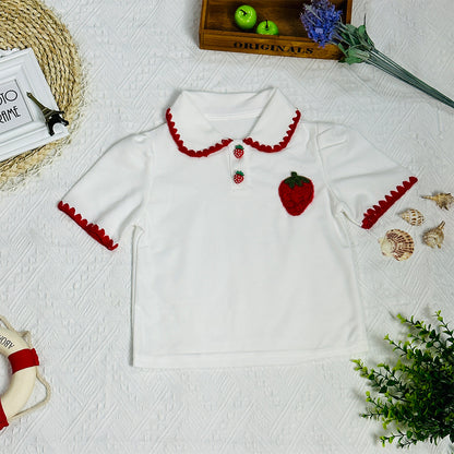 3D Strawberry Cute Children's Clothing, Fashionable Two-Piece Set for Girls, 2023 Summer New Arrival.