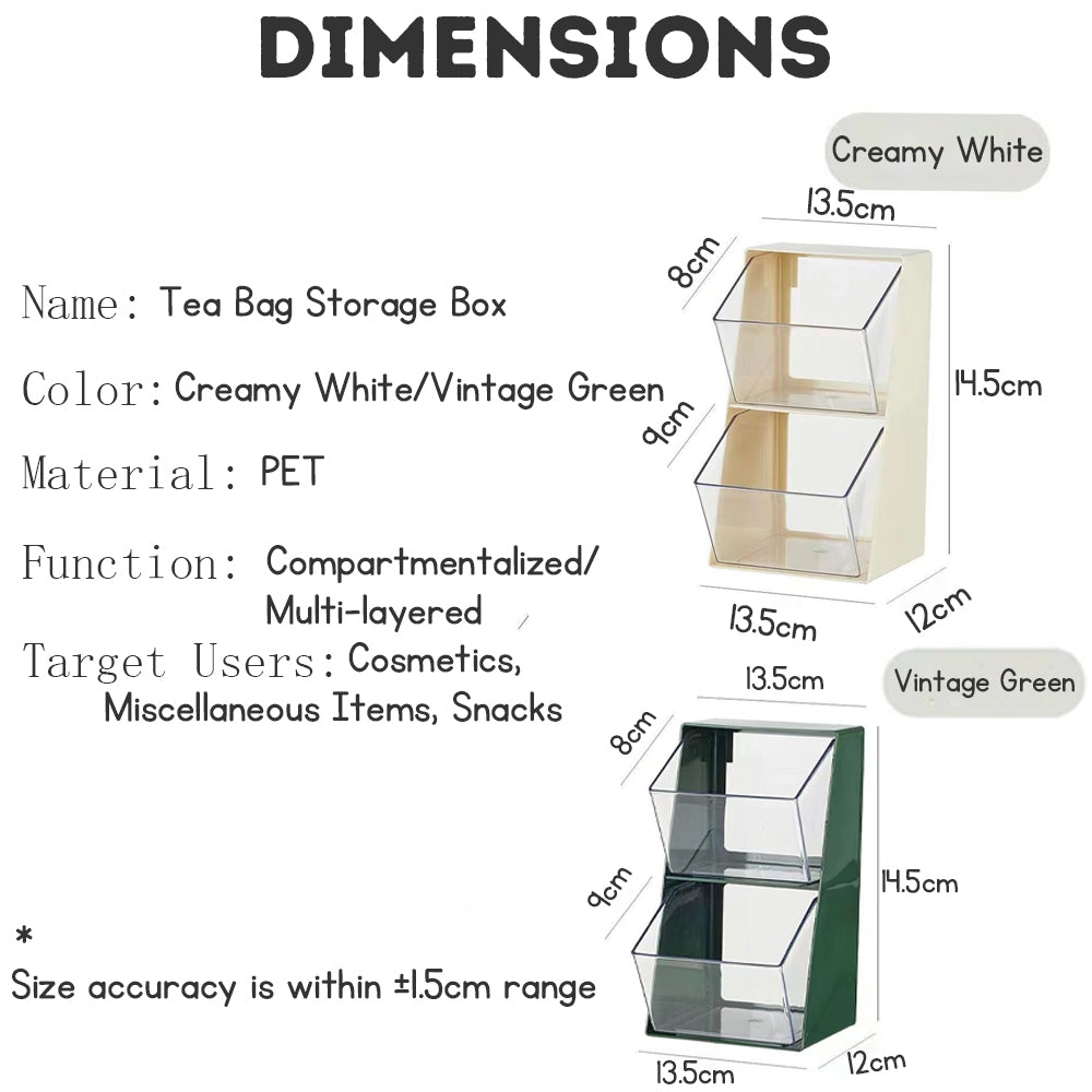 Tea Bag Coffee and Candy Storage Box in White and Green Milo and Sugar Sachet Organiser