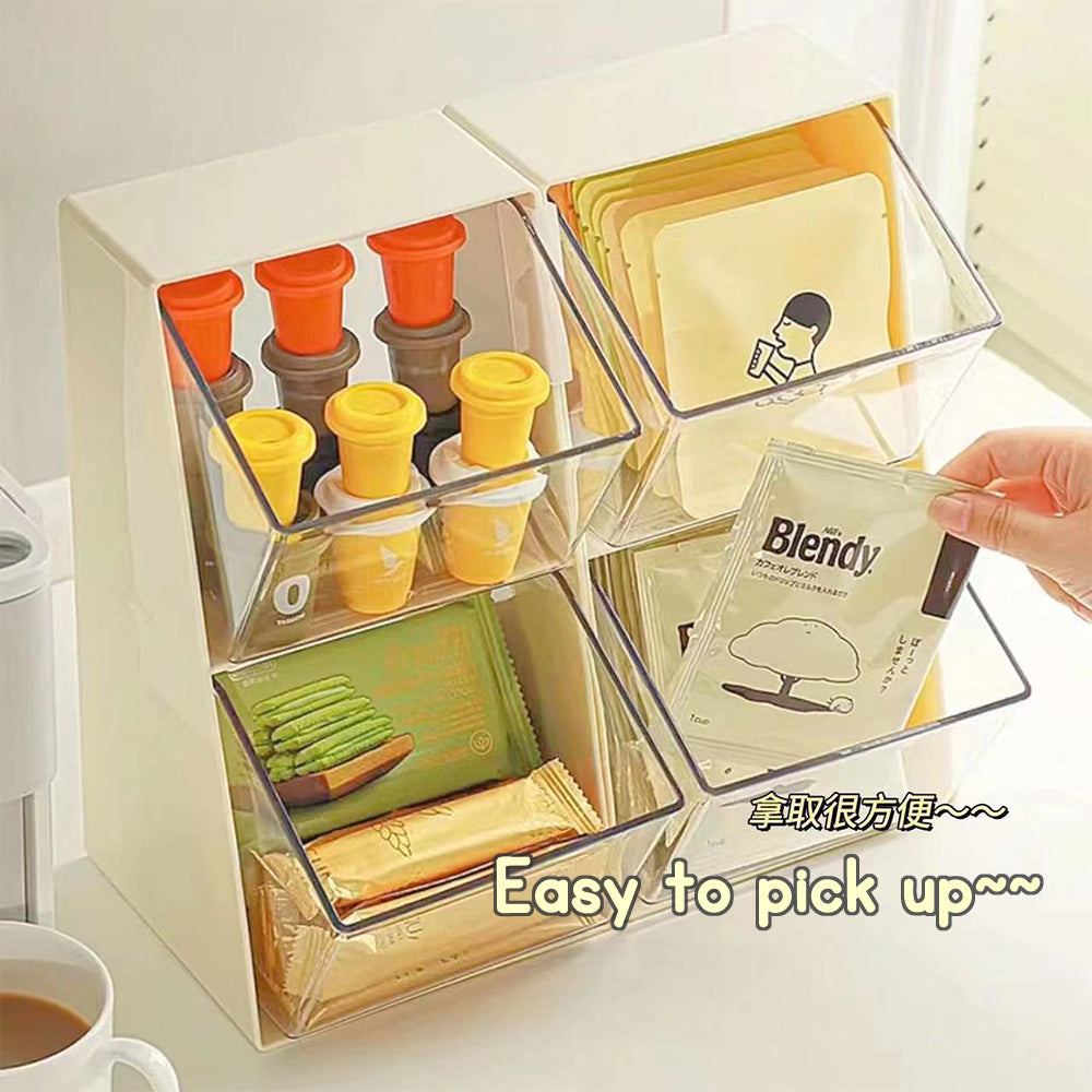 Tea Bag Coffee and Candy Storage Box in White and Green Milo and Sugar Sachet Organiser