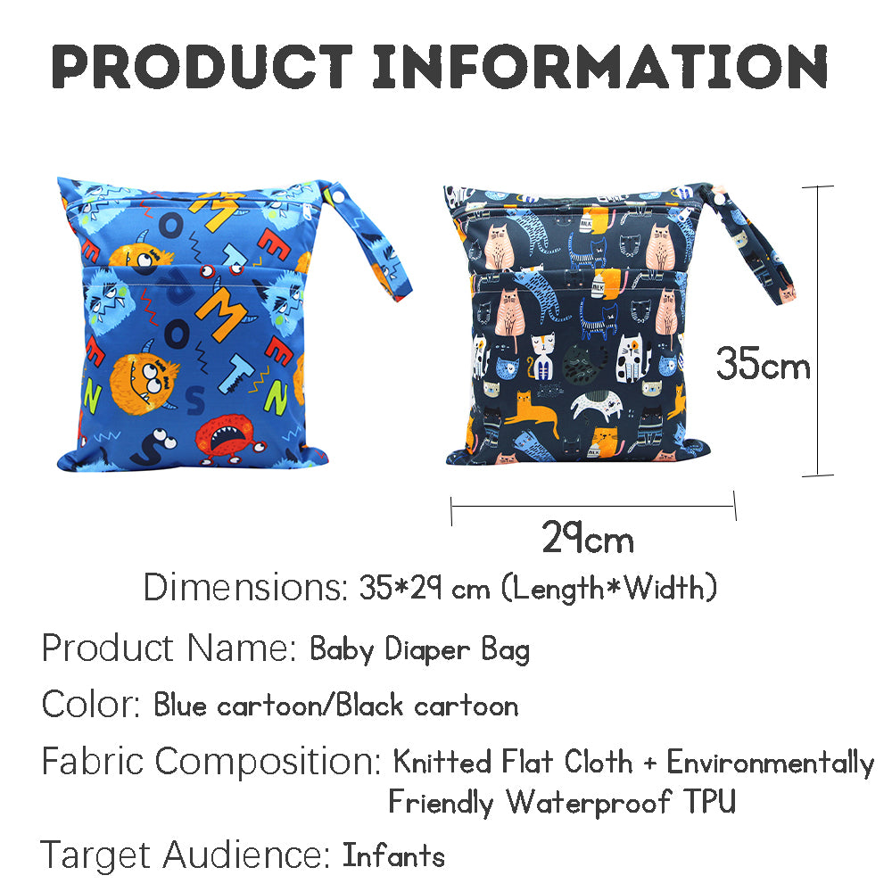 Baby Diaper Bag Wet bag with Double Zipper, Printed, Waterproof, Cartoon-themed, Fun for Kids