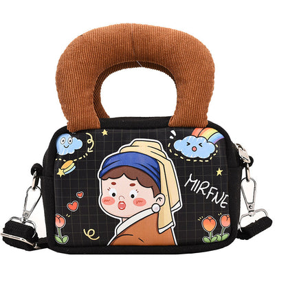 Canvas Bag, Creative, Whimsical, Cartoon Graffiti, Single-shoulder Square Bag for Fashionable Teenage Girls