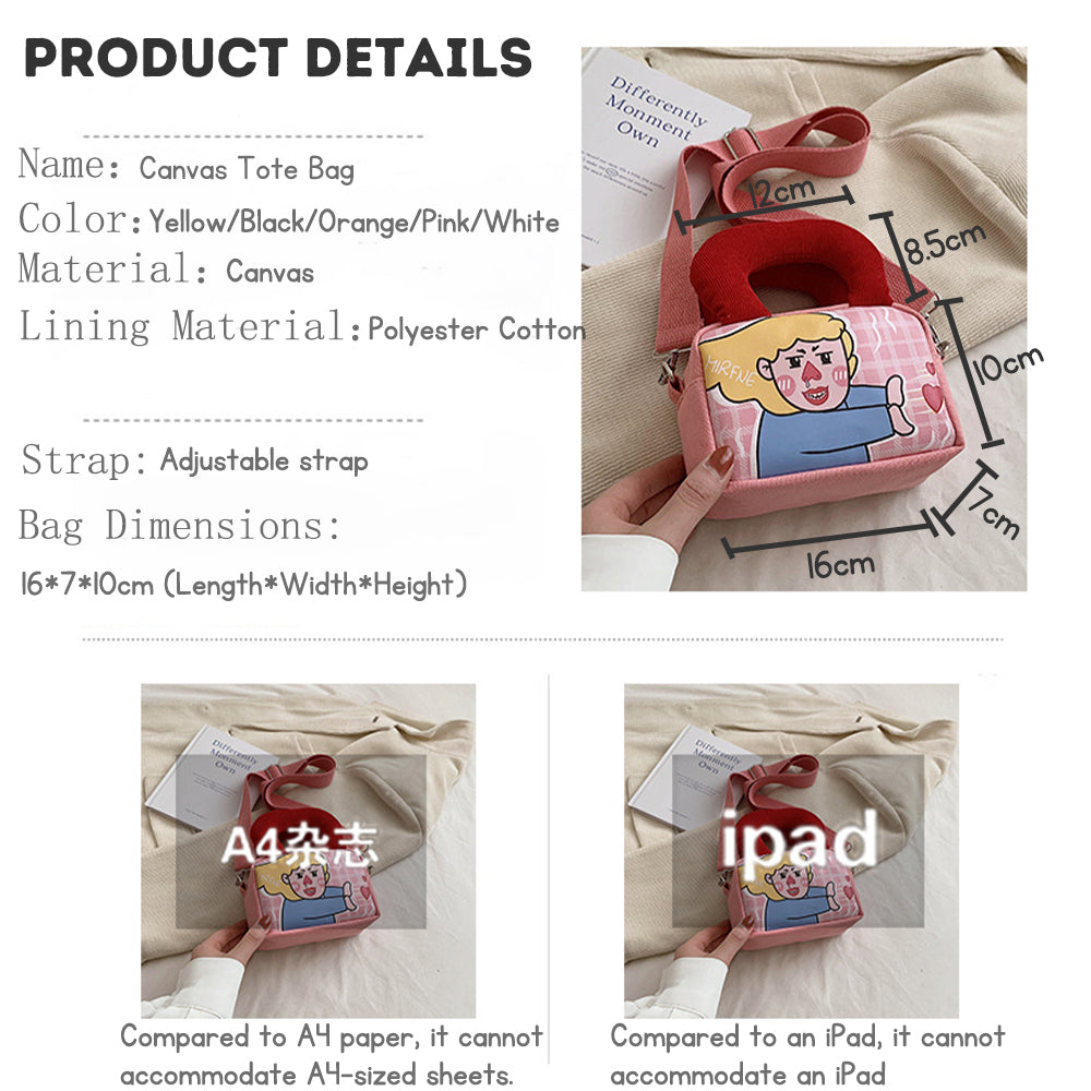 Canvas Bag, Creative, Whimsical, Cartoon Graffiti, Single-shoulder Square Bag for Fashionable Teenage Girls