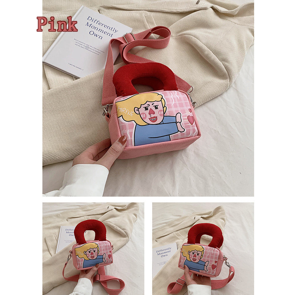 Canvas Bag, Creative, Whimsical, Cartoon Graffiti, Single-shoulder Square Bag for Fashionable Teenage Girls