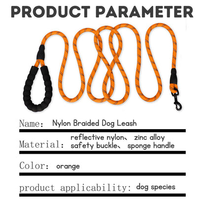 Nylon Braided Reflective Round Dog Leash, Explosion-proof and Shock-absorbing Dog Walking Leash