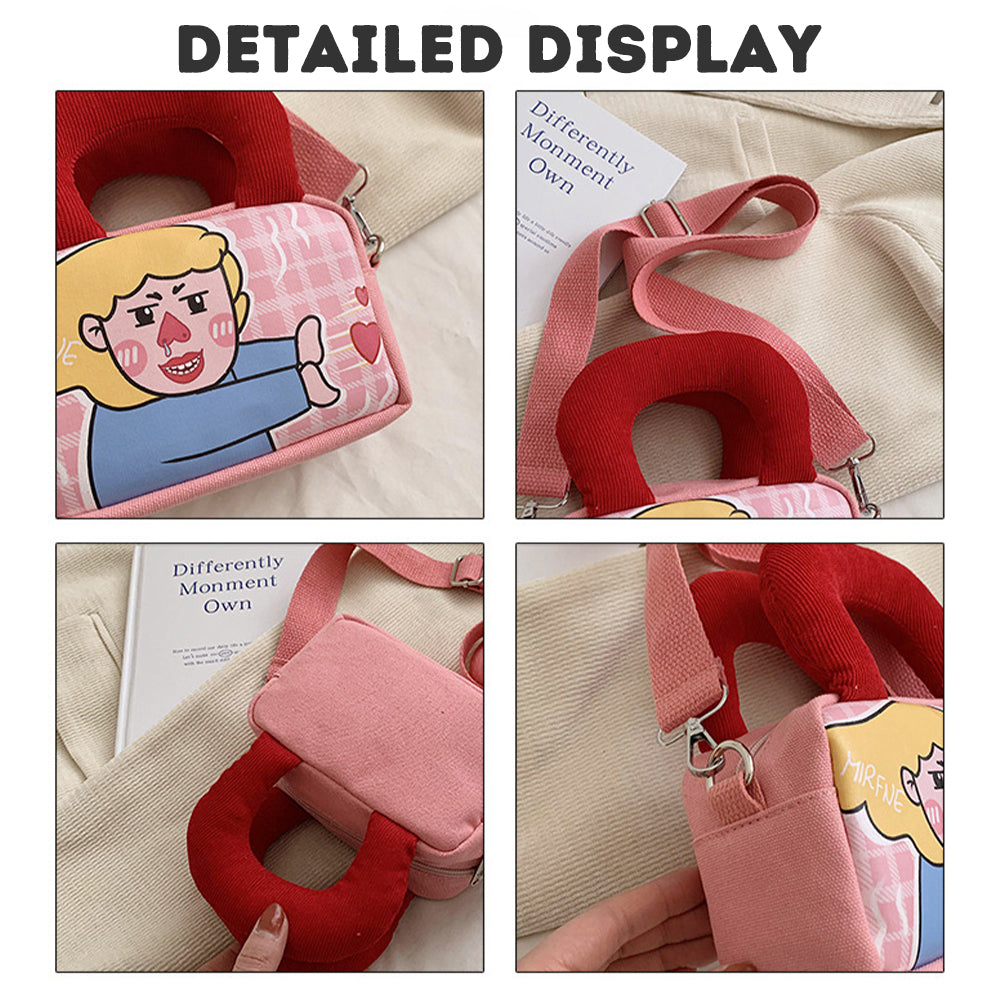 Canvas Bag, Creative, Whimsical, Cartoon Graffiti, Single-shoulder Square Bag for Fashionable Teenage Girls