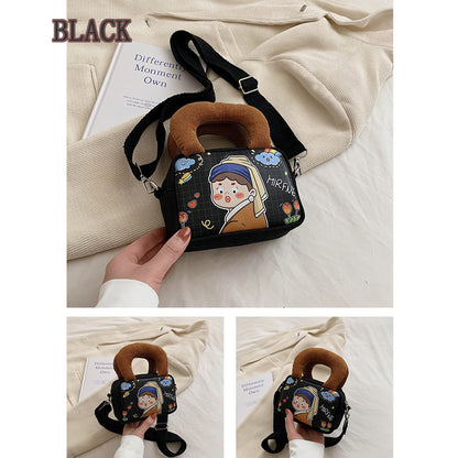 Canvas Bag, Creative, Whimsical, Cartoon Graffiti, Single-shoulder Square Bag for Fashionable Teenage Girls