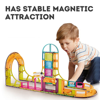 Kid's Magnetic Tiles Track Toy Electric Spaceship Free Assembly Building Blocks Set Kid's Birthday Gift