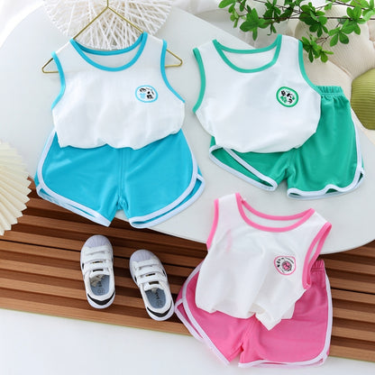 kids T-shirt Cartoon Sleeveless Sports Vest Boys And Girls Sleeveless Vest Set Baby pyjamas Childrens Singlet