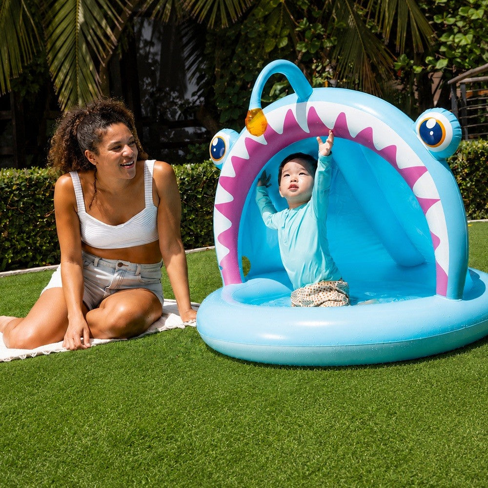 Angler Fish Baby Pool Inflatable Swimming Pool for Kids Toddler Paddling Pool with Sunshade Outdoor Water Play