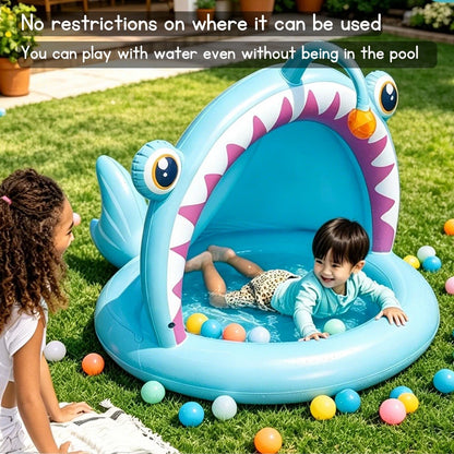 Angler Fish Baby Pool Inflatable Swimming Pool for Kids Toddler Paddling Pool with Sunshade Outdoor Water Play