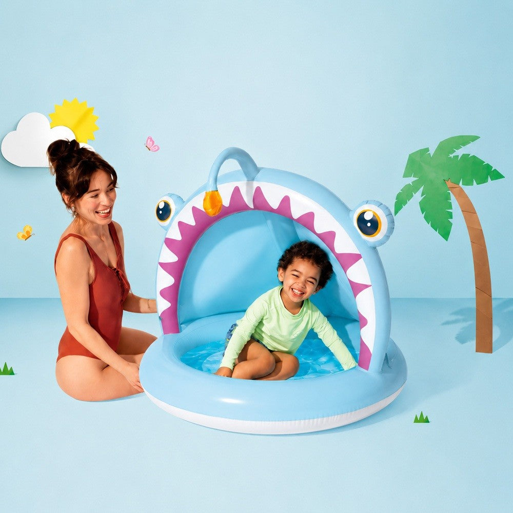 Angler Fish Baby Pool Inflatable Swimming Pool for Kids Toddler Paddling Pool with Sunshade Outdoor Water Play