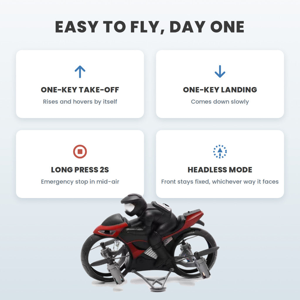 R/C Flying Motorcycle AF903 Mini Drone Remote Control Bike 2.4GHz 360 Flip LED Altitude Hold Toy for Kids Teens Gift