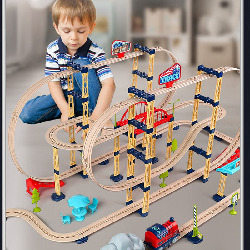 DIY Rail Train Toy Electric Railway Track with Assembly Gliding Track Portable Storage Educational Toy