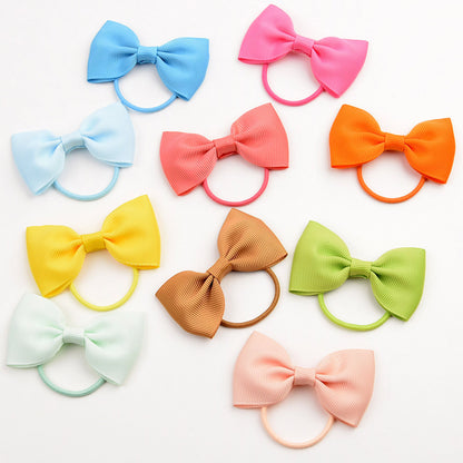 European and American Style Children's Solid Color Elastic Hair Ties with Cute Butterfly Bow.