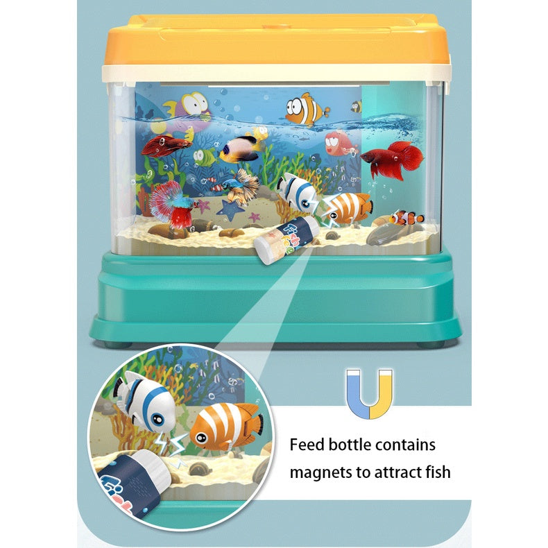 Simulated Fishing Feeding Fish Tank Toy with Music Light and Water Circulation System