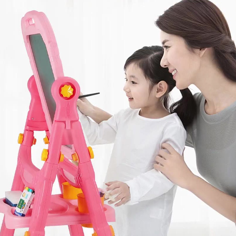 Double Sided Whiteboard and Chalkboard, Height Adjustable Drawing Board for Toddlers