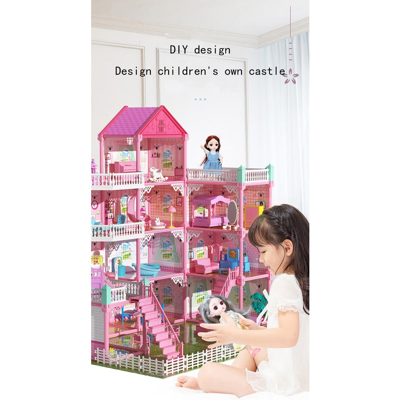 Princess Castle Dollhouse Building Playset, Pink Princess Castle Playhouse with Dolls, Furniture, Accessories, Pretend