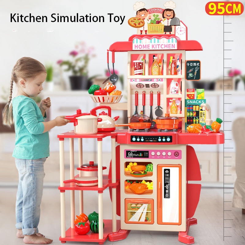 Play Kitchen with Realistic Lights & Sounds, Simulation of Spray, Play Sink with Running Water, Dessert Shelf Toy