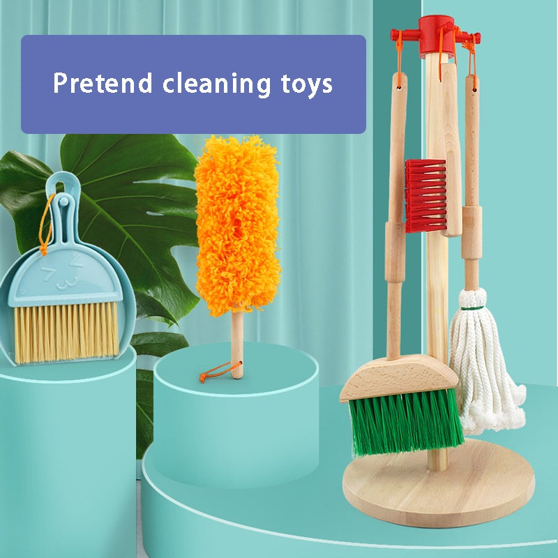 Labor Day Children's Pretend Cleaning Broom Set 6-Piece, Home Hygiene and Cleanliness Developing Toy