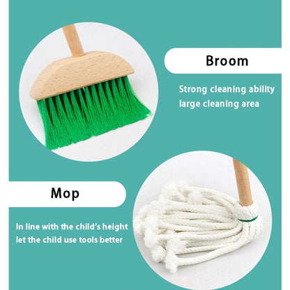 Labor Day Children's Pretend Cleaning Broom Set 6-Piece, Home Hygiene and Cleanliness Developing Toy